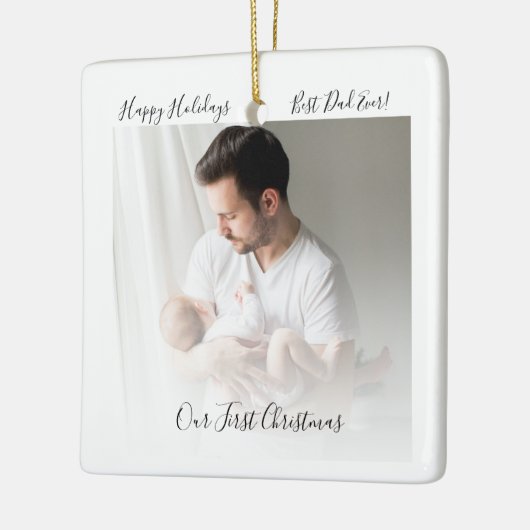 当社の初めてのクリスマスパパとベビー写真素朴 セラミックオーナメント (左)