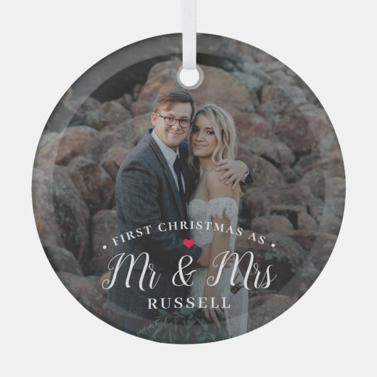 当社の初めてのクリスマスパーソナライズされた写真オーナメント ガラスオーナメント (正面)