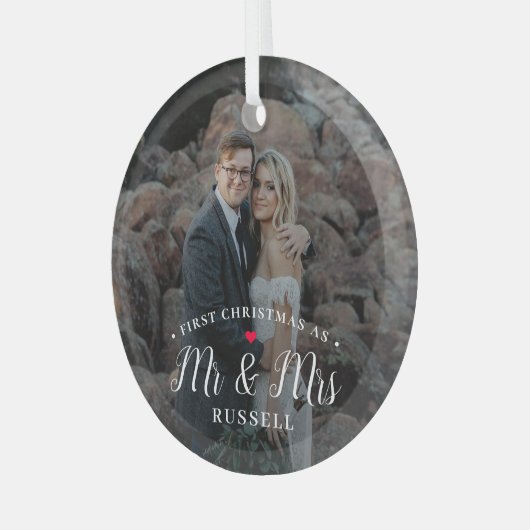 当社の初めてのクリスマスパーソナライズされた写真オーナメント ガラスオーナメント (正面左)