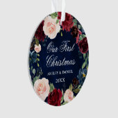 当社の初めてのクリスマスフローラブルーPHOTOバック オーナメント (正面)