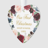 当社の初めてのクリスマスフローラ金ゴールドPHOTO Backハート オーナメント (正面)