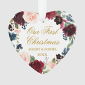 当社の初めてのクリスマスフローラ金ゴールドPHOTO Backハート オーナメント (正面)