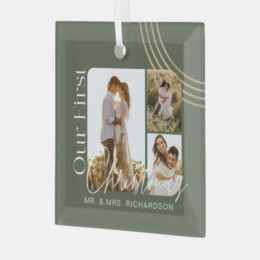 当社の初めてのクリスマスモダン幾何学的3枚の写真 ガラスオーナメント (正面左)