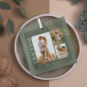 当社の初めてのクリスマスモダン幾何学的3枚の写真 ガラスオーナメント