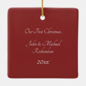 当社の初めてのクリスマス写真パーソナライズされた セラミックオーナメント (裏面)