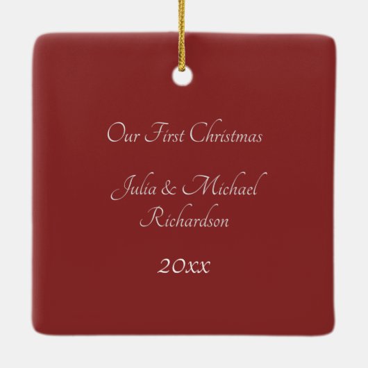 当社の初めてのクリスマス写真パーソナライズされた セラミックオーナメント (裏面)