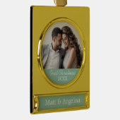 当社の初めてのクリスマス写真結婚-'または婚約 ゴールドプレートバナーオーナメント (右)