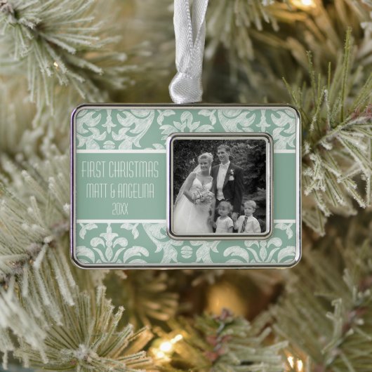 当社の初めてのクリスマス写真結婚-'または婚約 シルバープレートフレームオーナメント (ツリー)