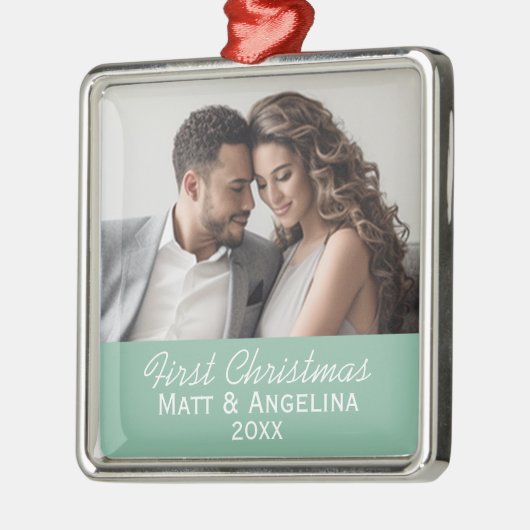 当社の初めてのクリスマス写真結婚-'または婚約 メタルオーナメント (左)