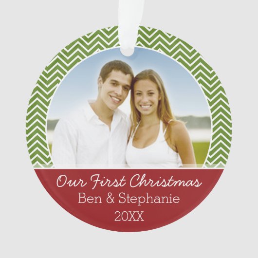 当社の初めてのクリスマス写真 – 両面 オーナメント (正面)