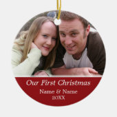 当社の初めてのクリスマス写真 – 独身のサイド セラミックオーナメント (正面)