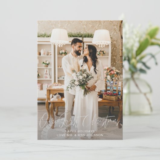 当社の初めてのクリスマス垂直およびH 2枚のフォトカード (スタンド正面)