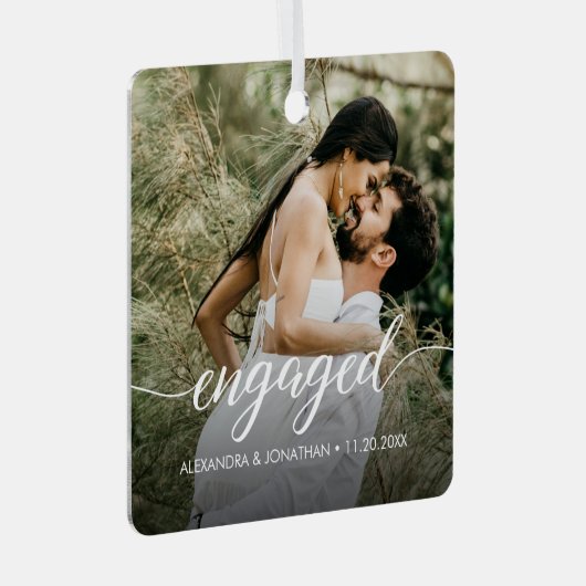 当社の初めてのクリスマス婚約したカスタムの写真の名前 メタルオーナメント (正面右)