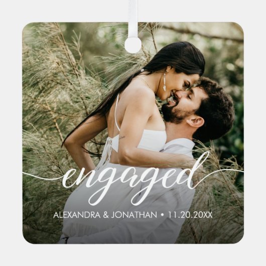 当社の初めてのクリスマス婚約したカスタムの写真の名前 メタルオーナメント (正面)