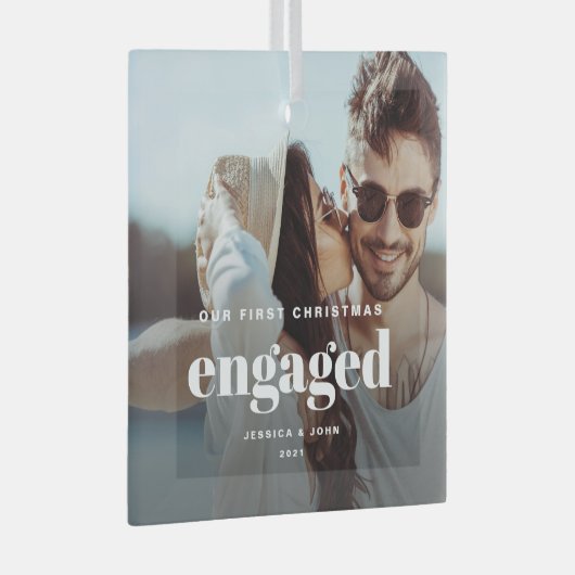 当社の初めてのクリスマス婚約したガラスフォトオーナメント ガラスオーナメント (正面右)