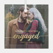 当社の初めてのクリスマス婚約したガラスフォトオーナメント ガラスオーナメント (正面)