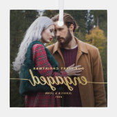 当社の初めてのクリスマス婚約したガラスフォトオーナメント ガラスオーナメント (裏面)