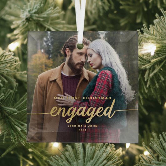 当社の初めてのクリスマス婚約したガラスフォトオーナメント ガラスオーナメント (インサイチュ)