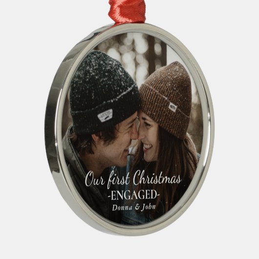 当社の初めてのクリスマス婚約したスエレガントクリプト写真 メタルオーナメント (右)