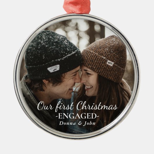 当社の初めてのクリスマス婚約したスエレガントクリプト写真 メタルオーナメント (正面)