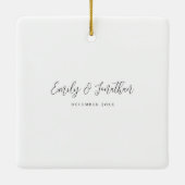 当社の初めてのクリスマス婚約したスクリプトの写真名 セラミックオーナメント (裏面)