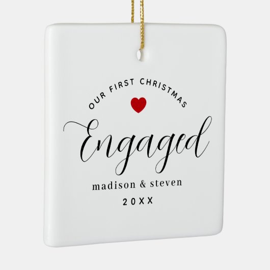 当社の初めてのクリスマス婚約したスクリプト赤いハート名 セラミックオーナメント (右)