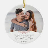 当社の初めてのクリスマス婚約したセラミックフォトオーナメント セラミックオーナメント (正面)