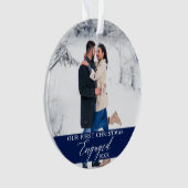 当社の初めてのクリスマス婚約したフォトブルー オーナメント (正面)