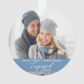 当社の初めてのクリスマス婚約したフォトライトブルー オーナメント (正面)