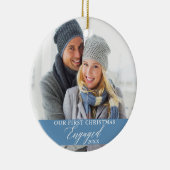 当社の初めてのクリスマス婚約したフォトライトブルー セラミックオーナメント (右)