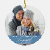 当社の初めてのクリスマス婚約したフォトライトブルー セラミックオーナメント (正面)