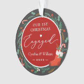 当社の初めてのクリスマス婚約したフローラリース写真 オーナメント (正面)