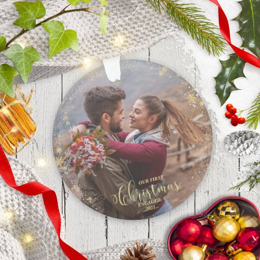 当社の初めてのクリスマス婚約した写真オーナメント オーナメント