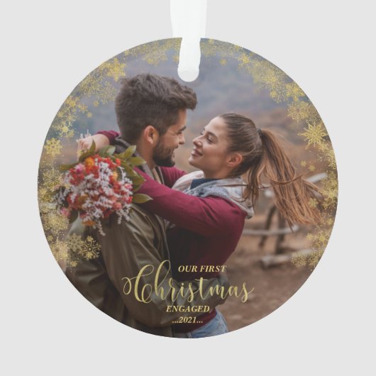 当社の初めてのクリスマス婚約した写真オーナメント オーナメント (裏面)