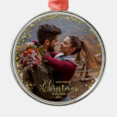 当社の初めてのクリスマス婚約した写真オーナメント メタルオーナメント (正面)