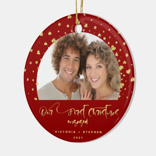 当社の初めてのクリスマス婚約した写真フェスティバル セラミックオーナメント (左)