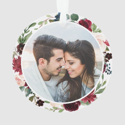 当社の初めてのクリスマス婚約した幾何学的フローラ写真 オーナメント (裏面)