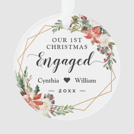 当社の初めてのクリスマス婚約した幾何学的フローラ写真 オーナメント (正面)
