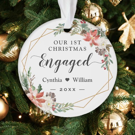 当社の初めてのクリスマス婚約した幾何学的フローラ写真 オーナメント