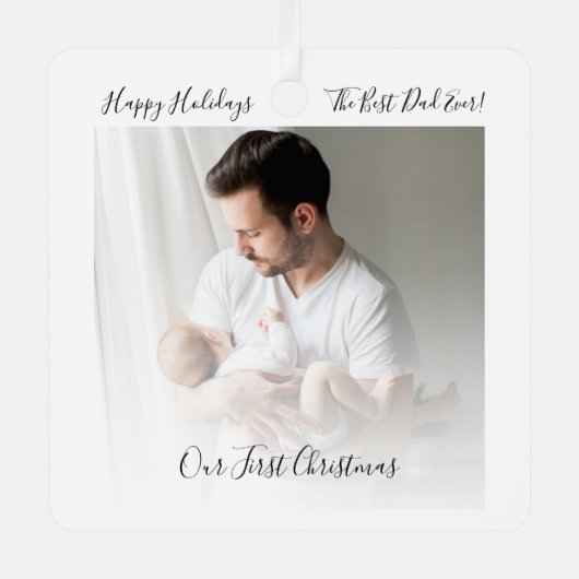 当社の初めてのクリスマス最高のパパベビー写真 メタルオーナメント (正面)