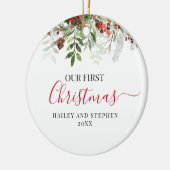 当社の初めてのクリスマス水彩フローラ セラミックオーナメント (左)