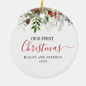 当社の初めてのクリスマス水彩フローラ セラミックオーナメント (裏面)