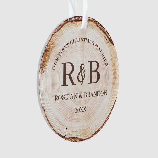 当社の初めてのクリスマス結婚したカスタム写真素朴 オーナメント (正面)
