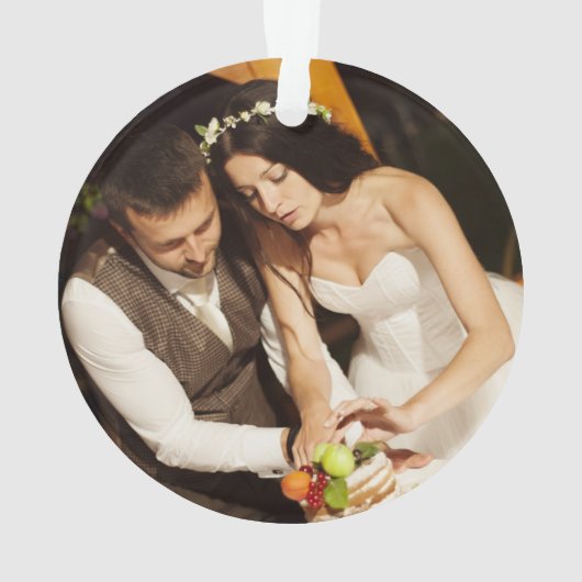 当社の初めてのクリスマス結婚したカスタム写真素朴 オーナメント (裏面)