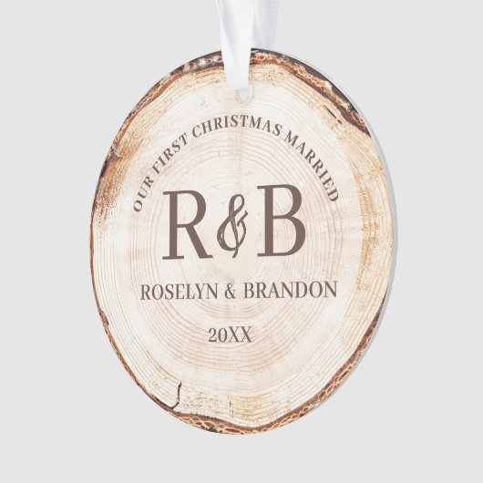 当社の初めてのクリスマス結婚したカスタム写真素朴 オーナメント (正面)