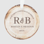 当社の初めてのクリスマス結婚したカスタム写真素朴 オーナメント (正面)