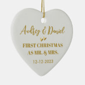 当社の初めてのクリスマス結婚したギフト金ゴールドスクリプト セラミックオーナメント (右)