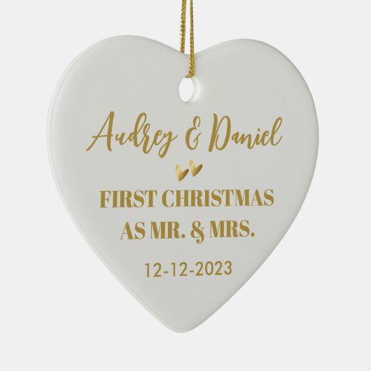 当社の初めてのクリスマス結婚したギフト金ゴールドスクリプト セラミックオーナメント (右)