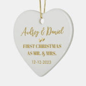 当社の初めてのクリスマス結婚したギフト金ゴールドスクリプト セラミックオーナメント (左)