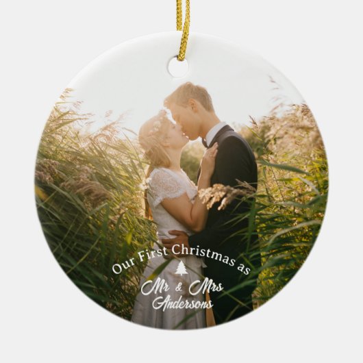 当社の初めてのクリスマス結婚したスエレガントクリプト写真 セラミックオーナメント (正面)